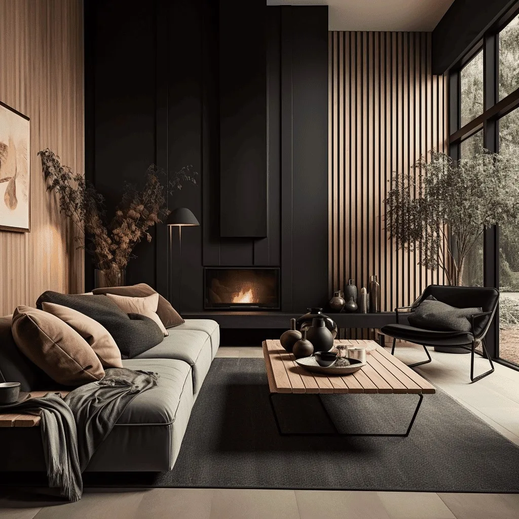 decoration-salon-noir-et-bois